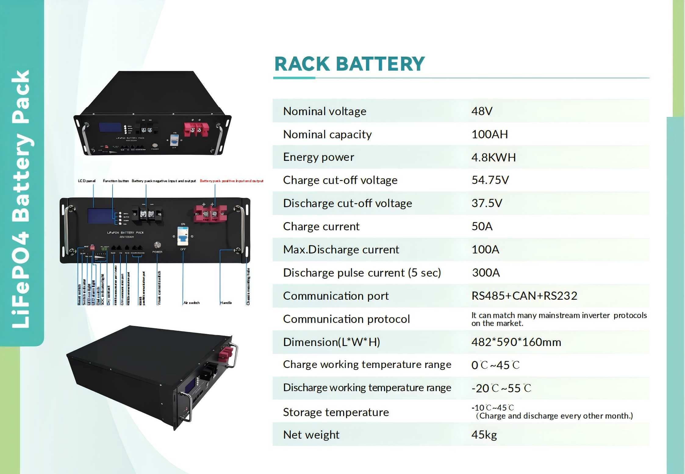 rack cabinet battery 48V100Ah